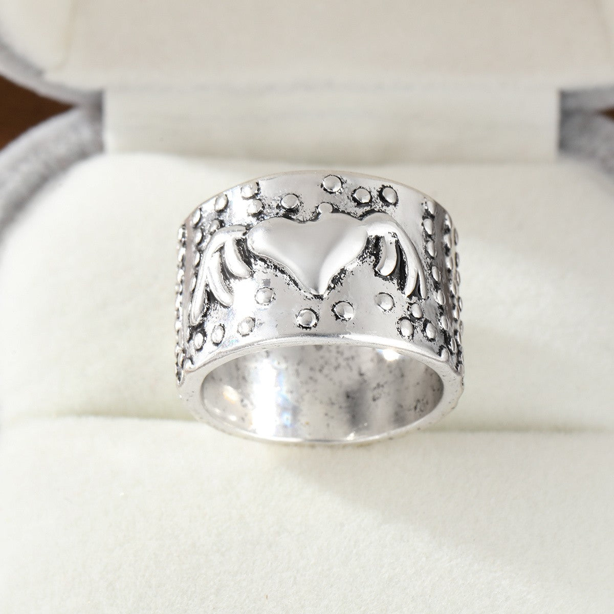 Distressed Wing Heart Statement Ring