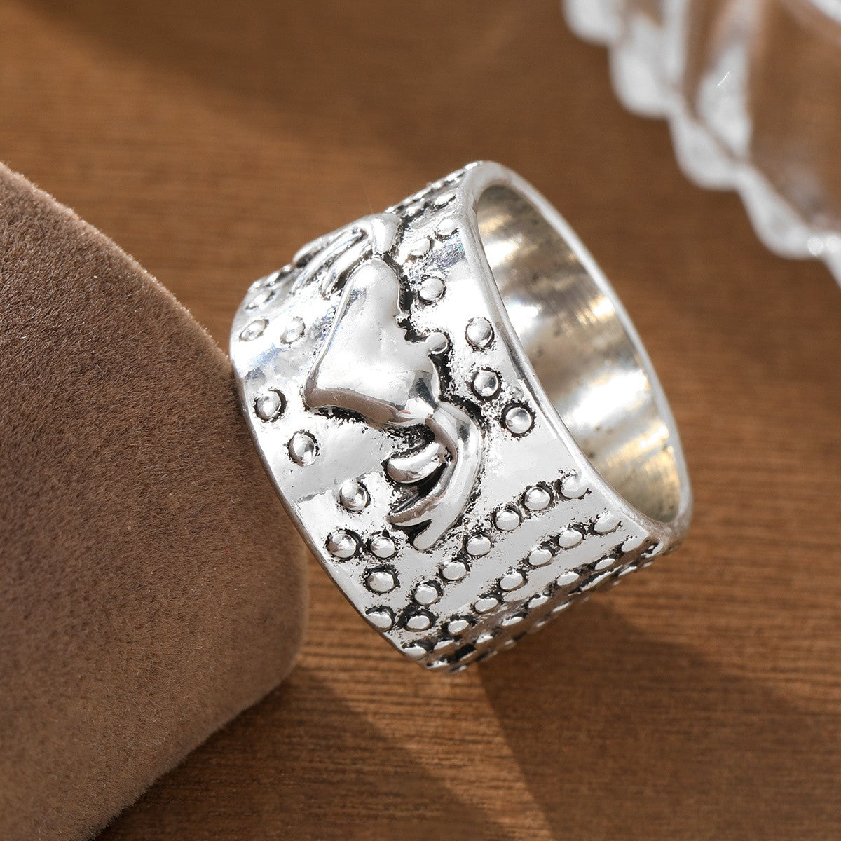 Distressed Wing Heart Statement Ring
