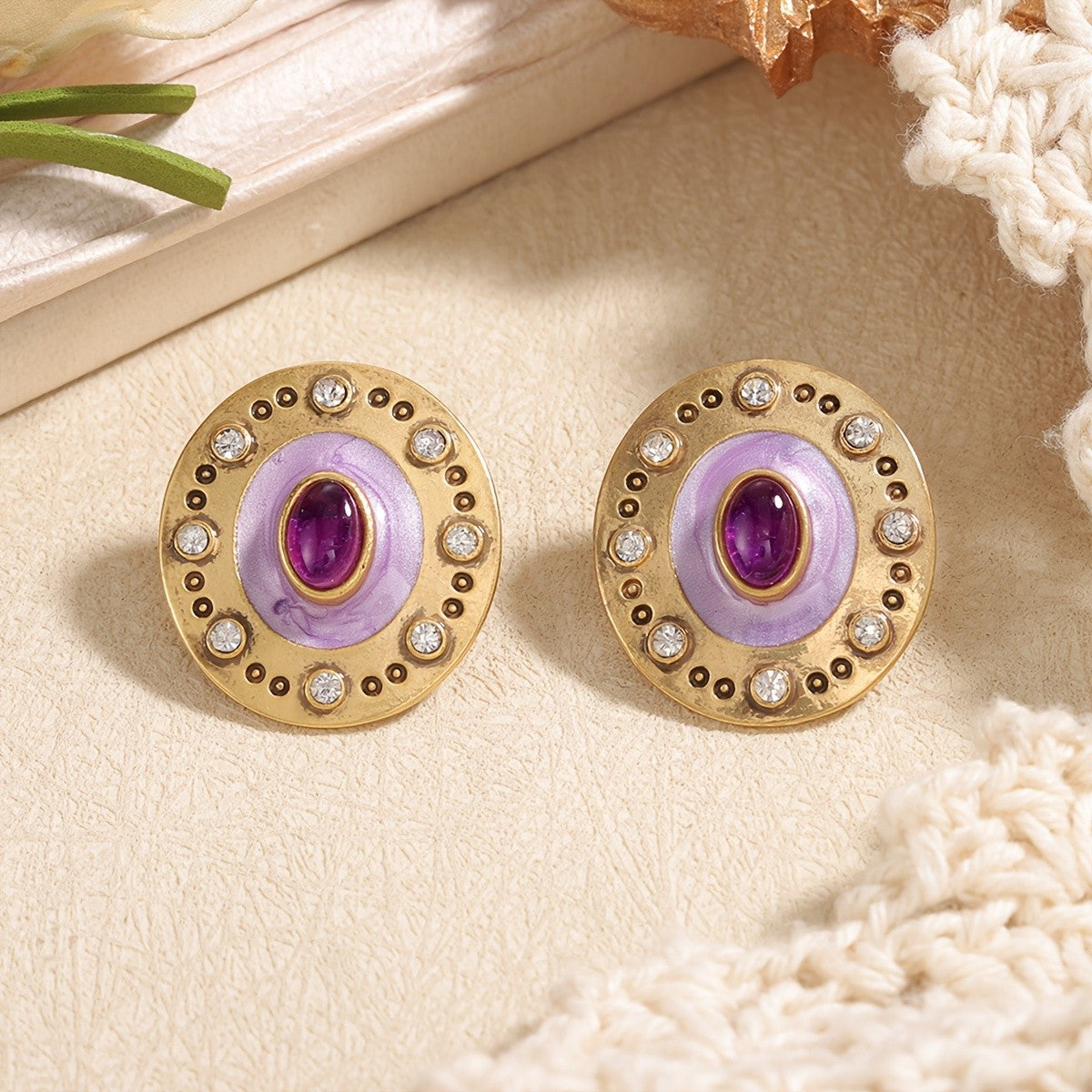 Regal Purple Glass Stud Earrings