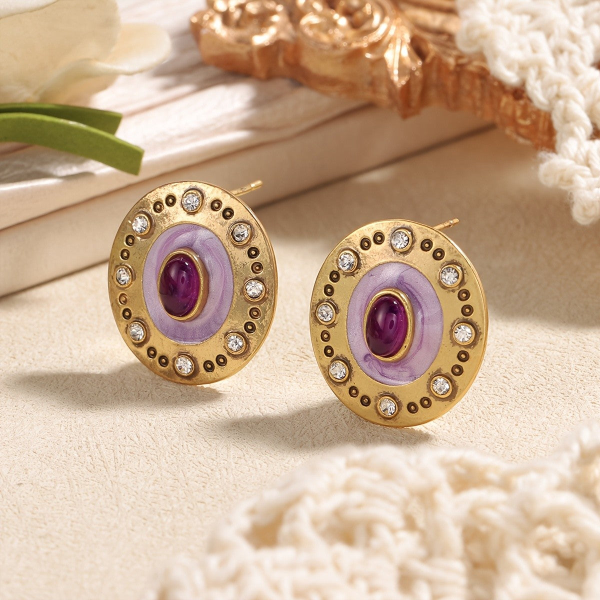 Regal Purple Glass Stud Earrings
