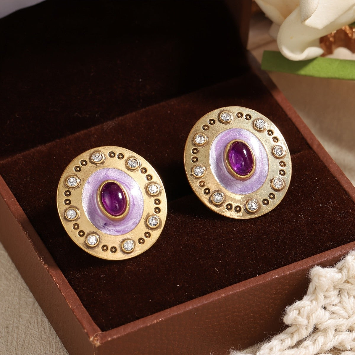 Regal Purple Glass Stud Earrings
