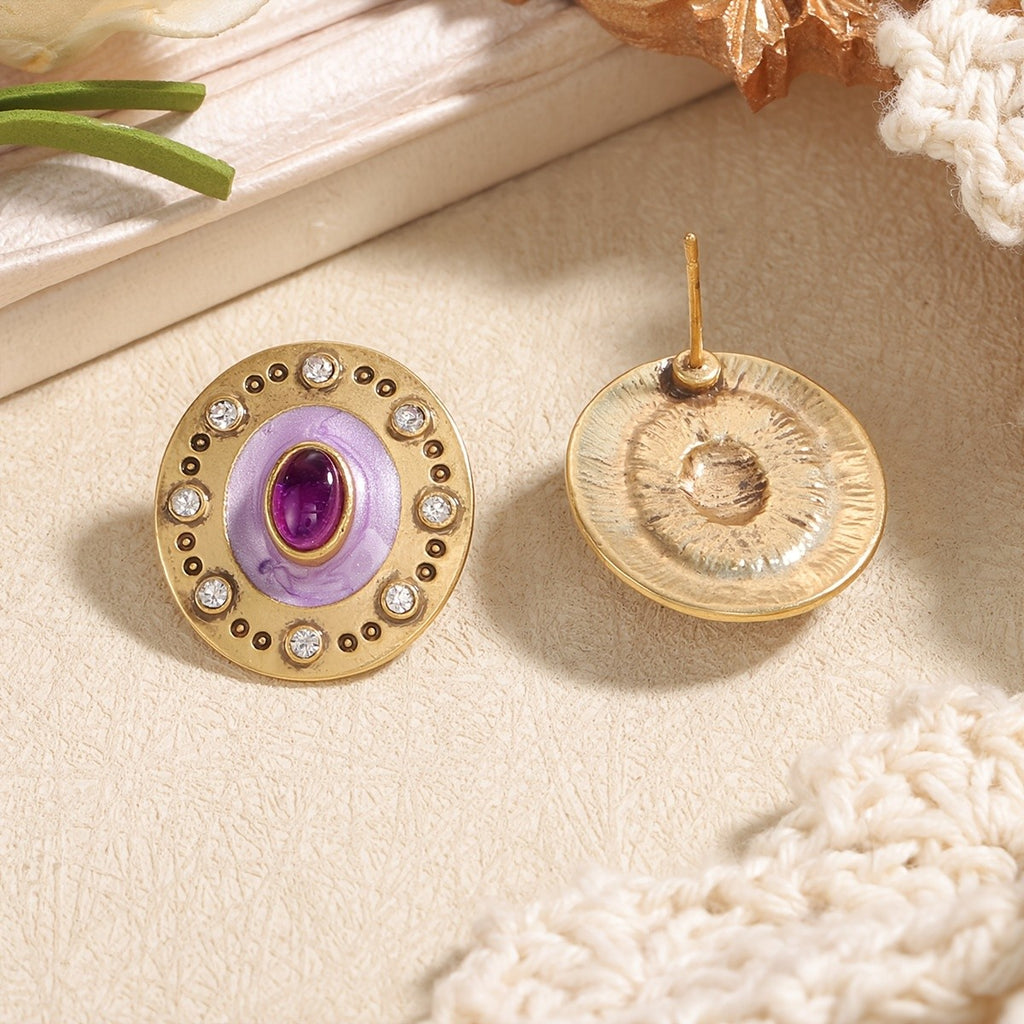 Regal Purple Glass Stud Earrings