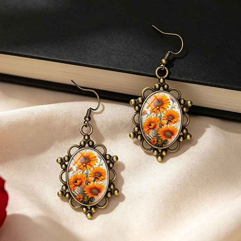Orange Gerbera Floral Drop Earrings