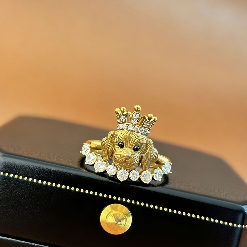 Regal Crown Dog Statement Ring