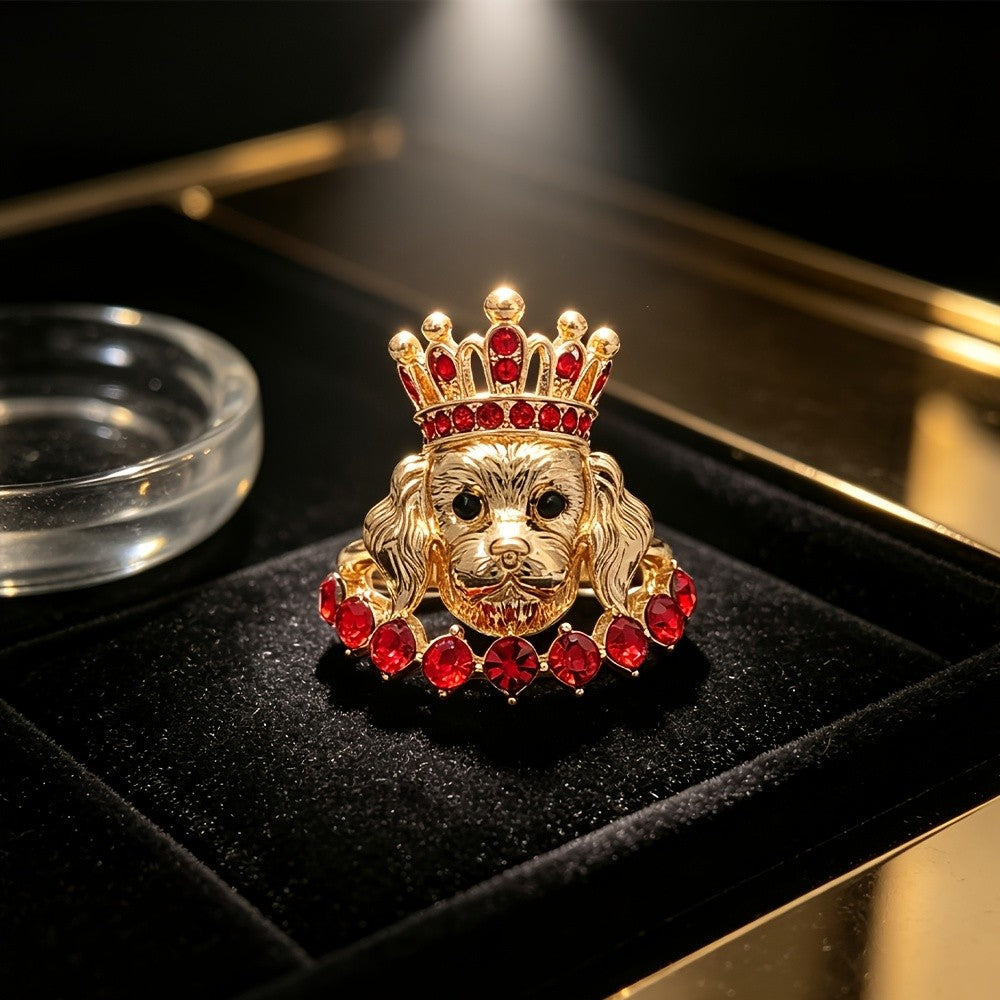 Regal Crown Dog Statement Ring