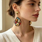 Boho Mosaic Gemstone Drop Earrings
