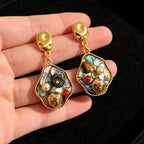 Boho Mosaic Gemstone Drop Earrings