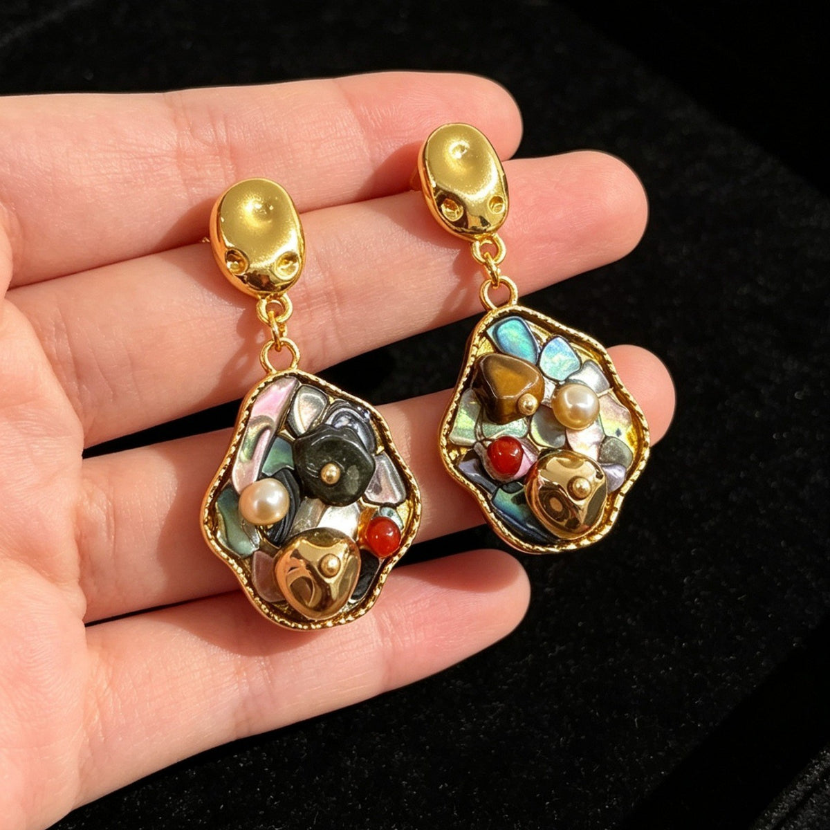 Boho Mosaic Gemstone Drop Earrings