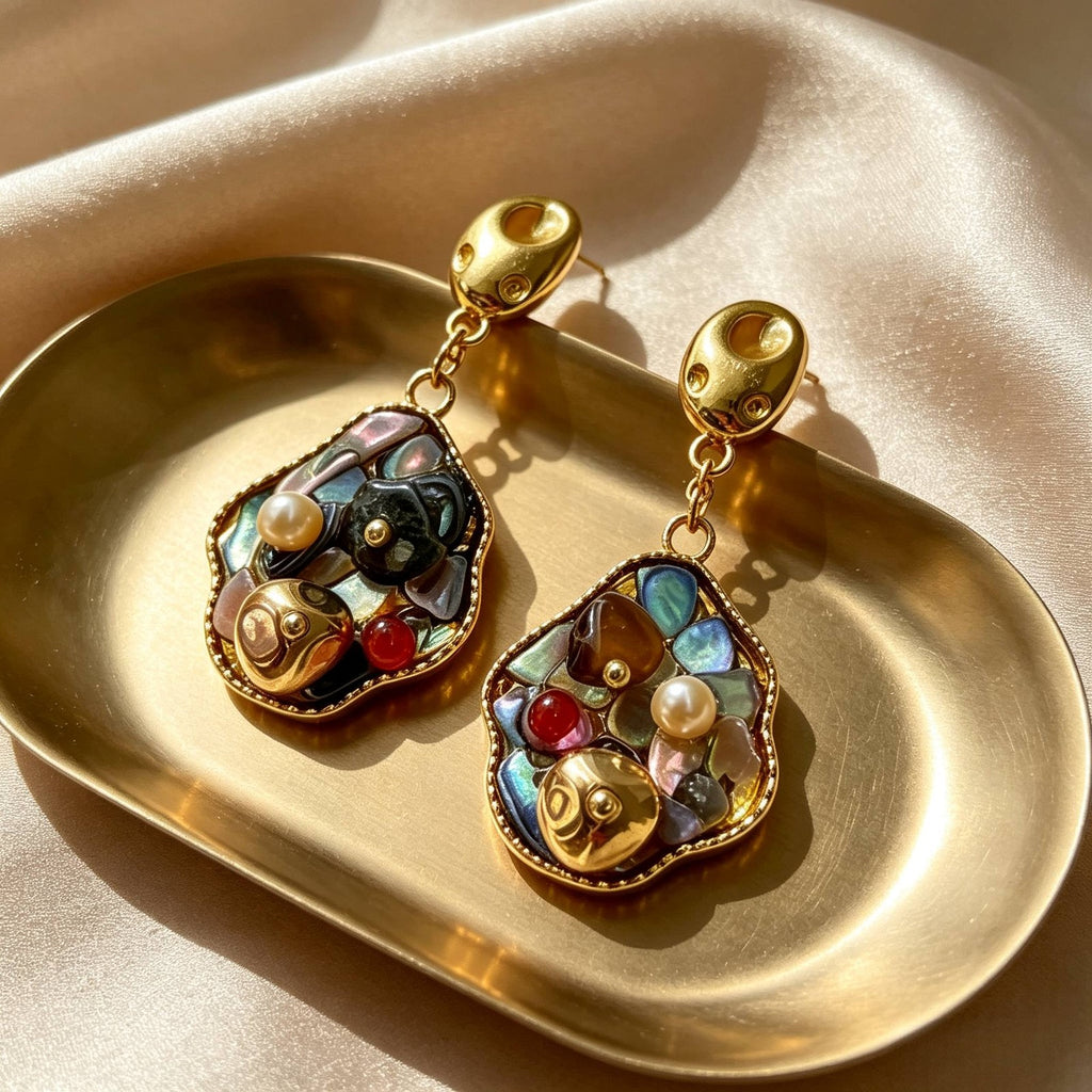 Boho Mosaic Gemstone Drop Earrings