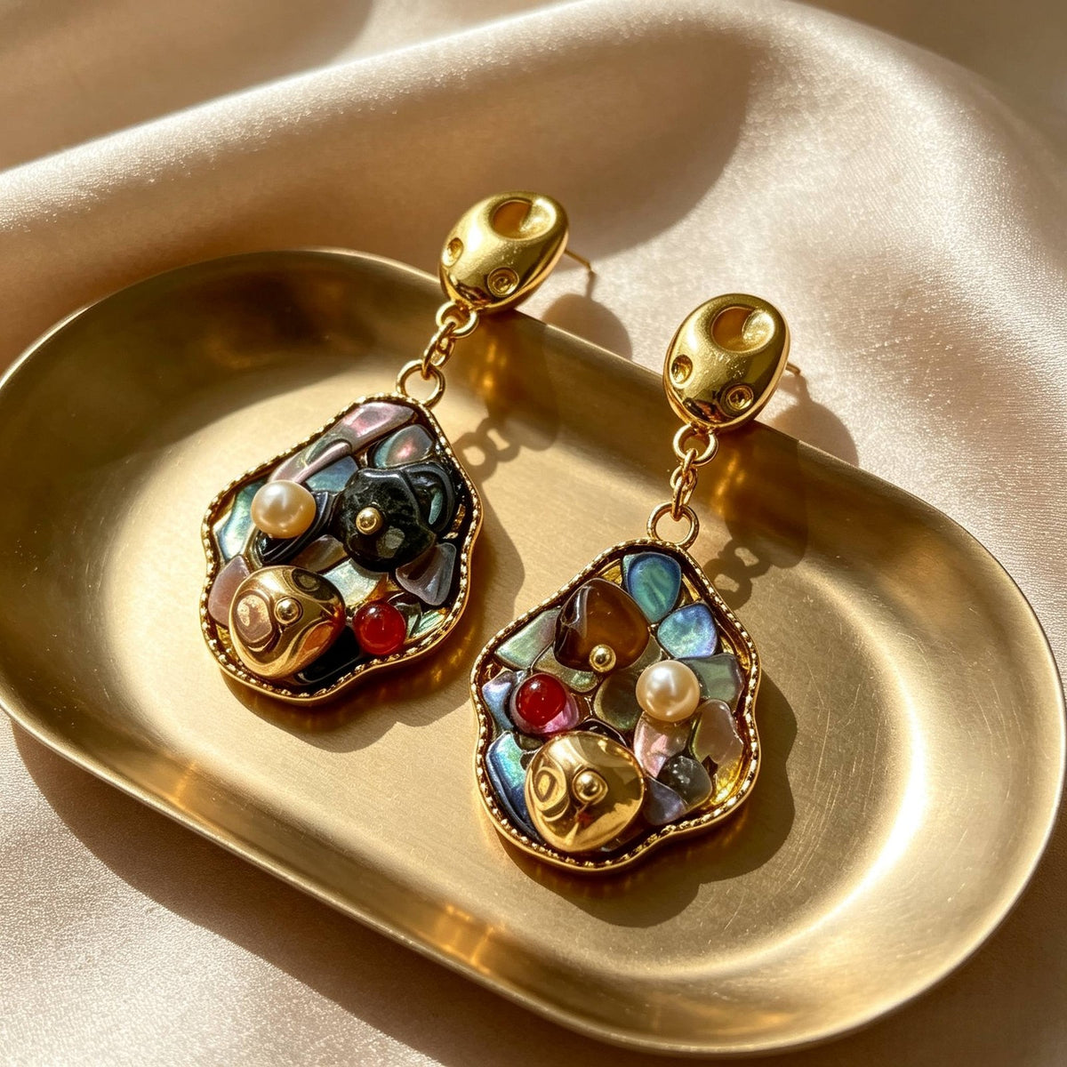 Boho Mosaic Gemstone Drop Earrings