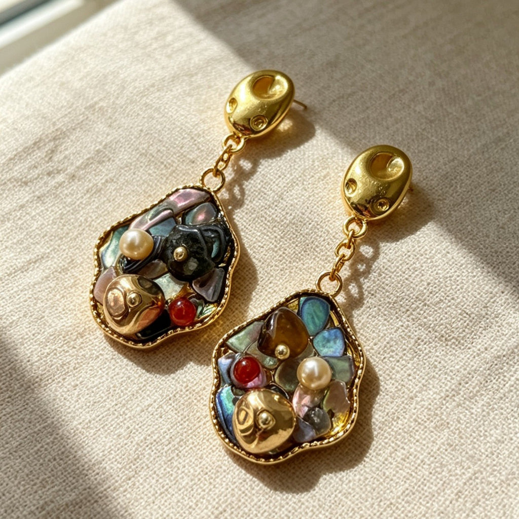 Boho Mosaic Gemstone Drop Earrings