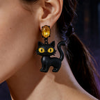 Gothic Black Cat Drop Earrings