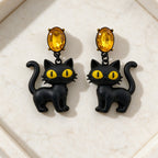 Gothic Black Cat Drop Earrings