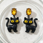 Gothic Black Cat Drop Earrings