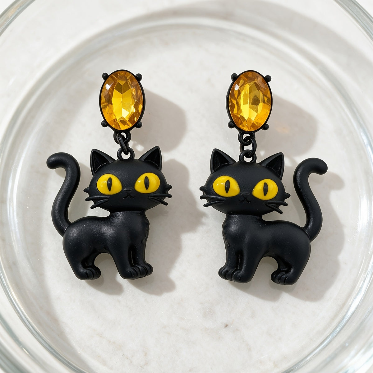Gothic Black Cat Drop Earrings