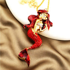 Whimsical Red Mermaid Pendant Necklace