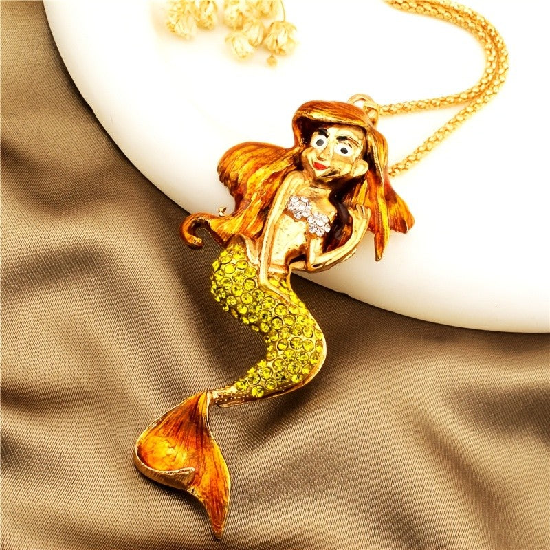 Whimsical Red Mermaid Pendant Necklace