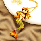 Whimsical Red Mermaid Pendant Necklace