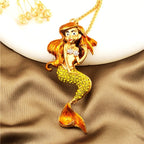 Whimsical Red Mermaid Pendant Necklace