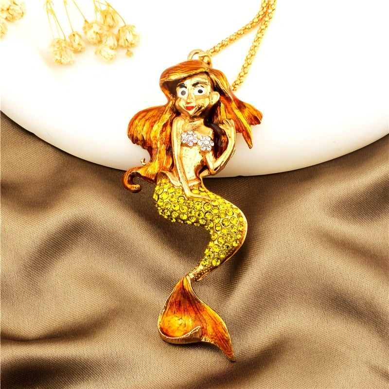Whimsical Red Mermaid Pendant Necklace
