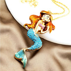 Whimsical Red Mermaid Pendant Necklace