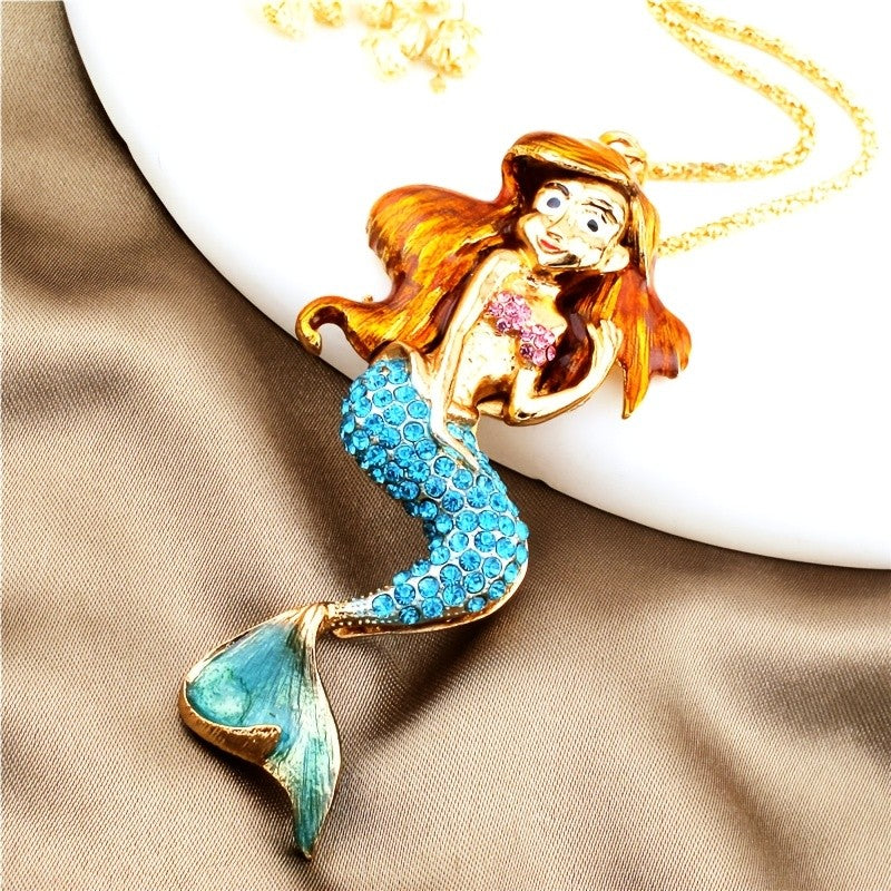 Whimsical Red Mermaid Pendant Necklace