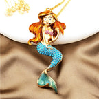 Whimsical Red Mermaid Pendant Necklace