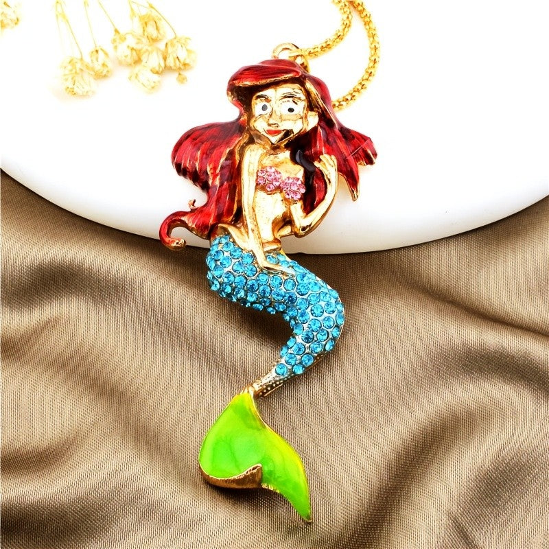 Whimsical Red Mermaid Pendant Necklace