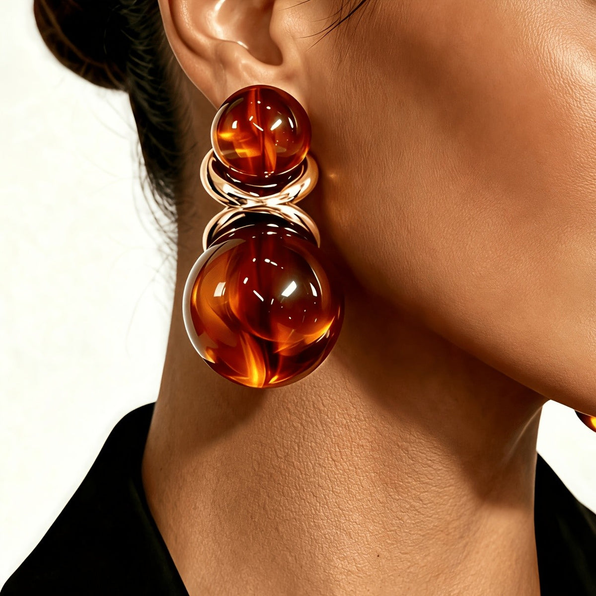 Elegant Amber Sphere Drop Earrings