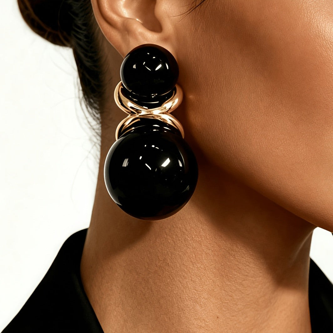 Elegant Amber Sphere Drop Earrings