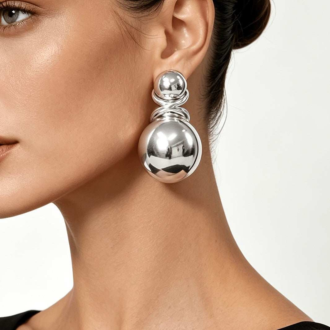 Elegant Amber Sphere Drop Earrings
