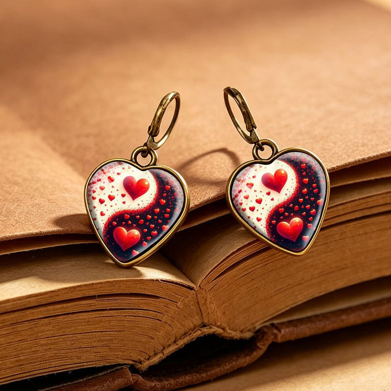 Romantic Yin Yang Heart Drop Earrings