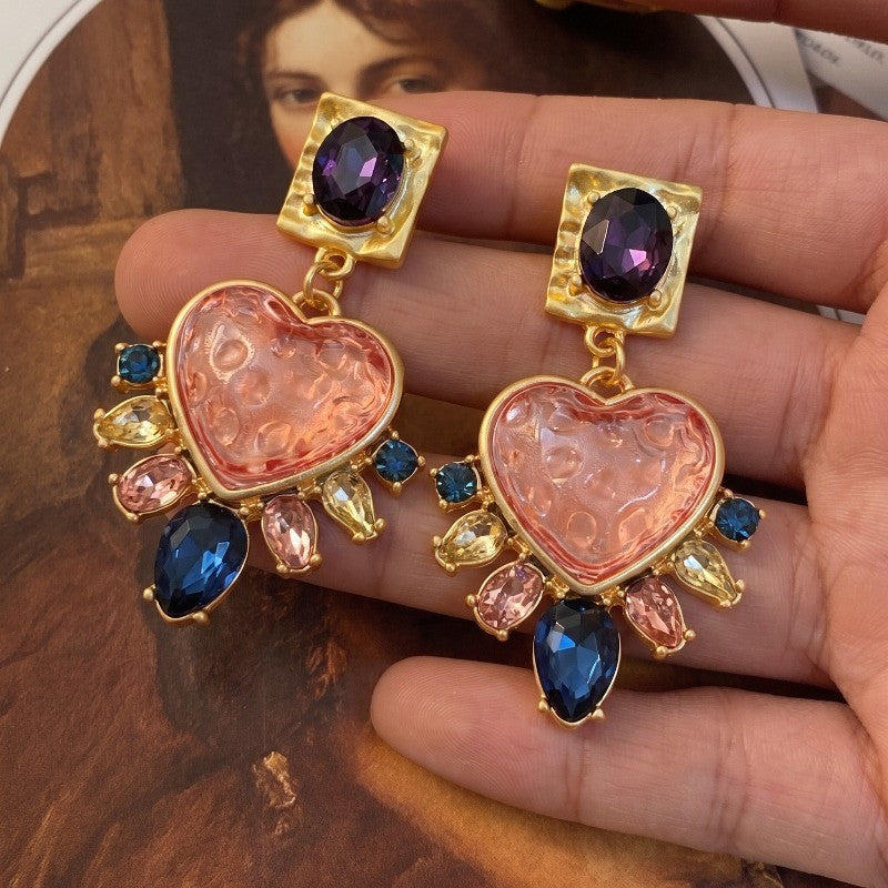 Romantic Heart Gemstone Drop Earrings