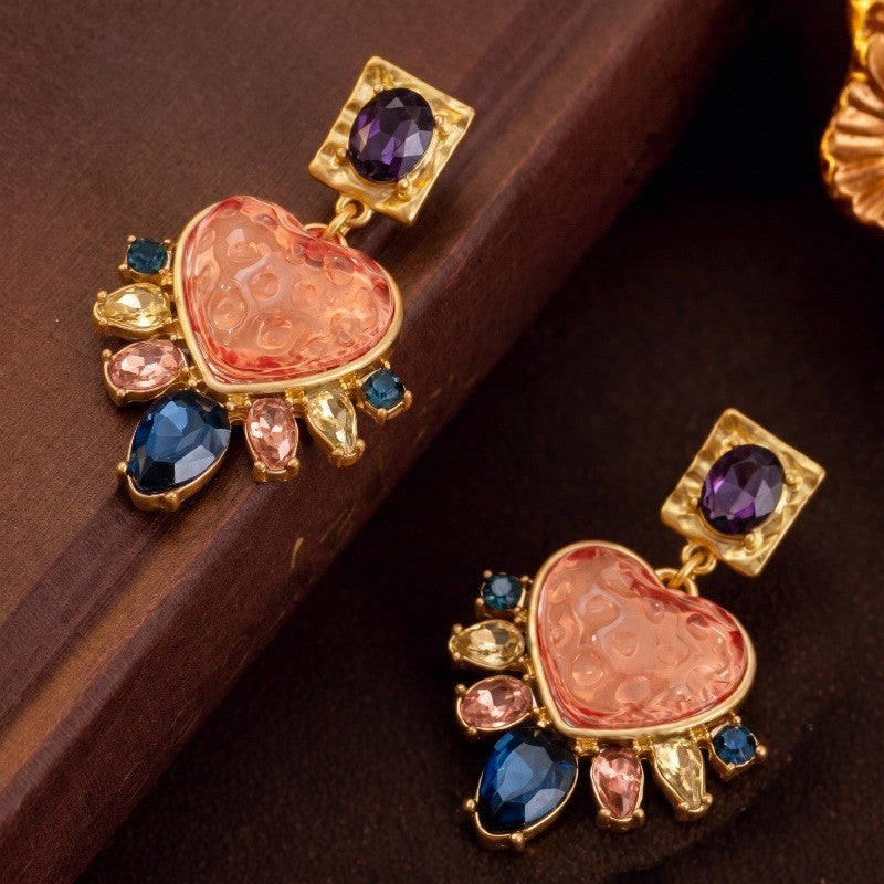 Romantic Heart Gemstone Drop Earrings