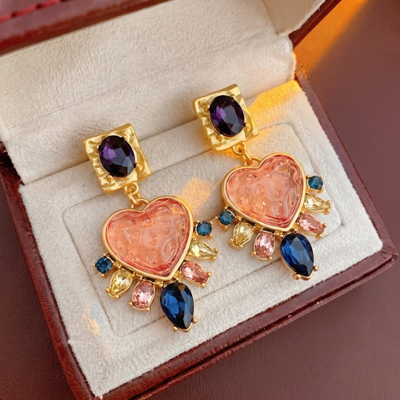 Romantic Heart Gemstone Drop Earrings