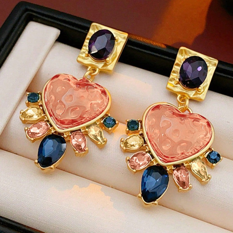Romantic Heart Gemstone Drop Earrings