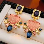 Romantic Heart Gemstone Drop Earrings