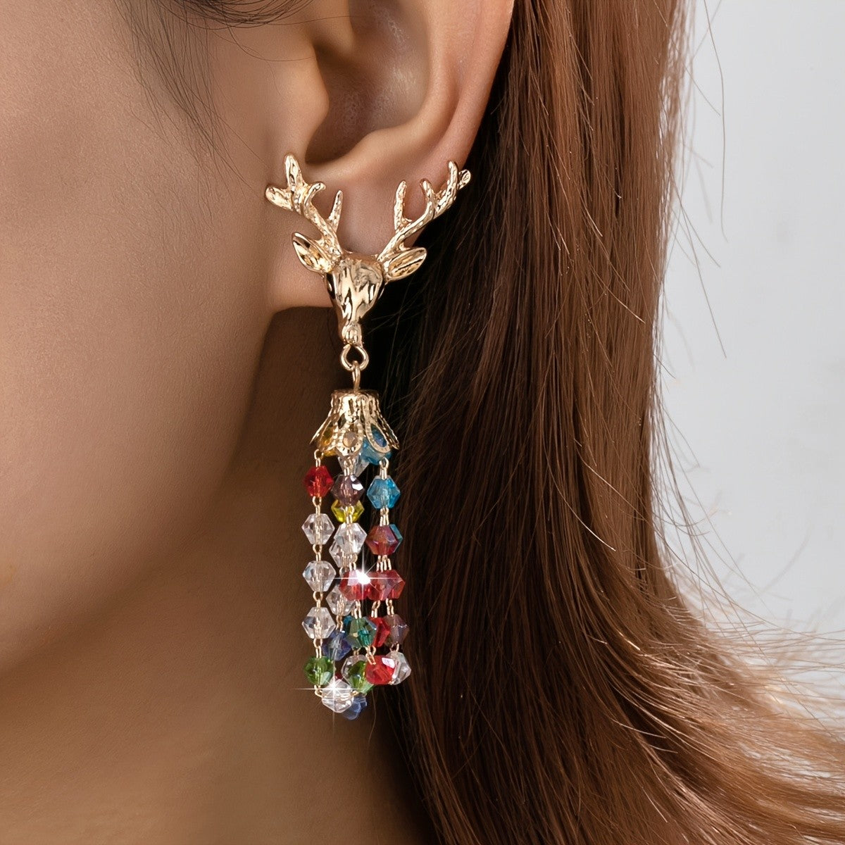 Whimsical Reindeer Glass Drop Earrings