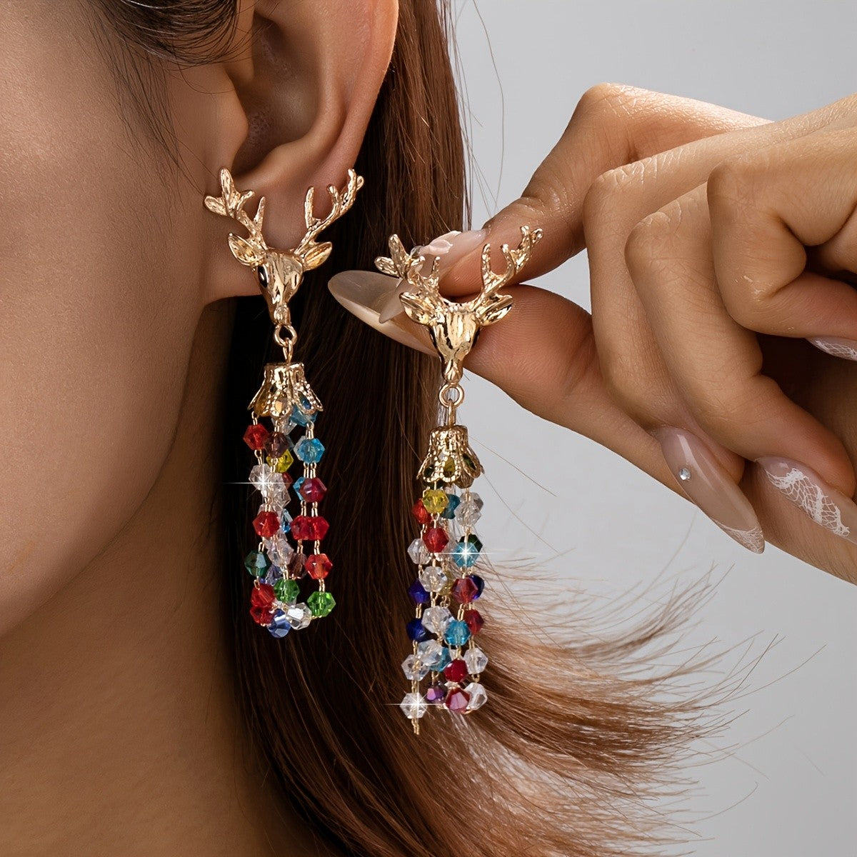 Whimsical Reindeer Glass Drop Earrings