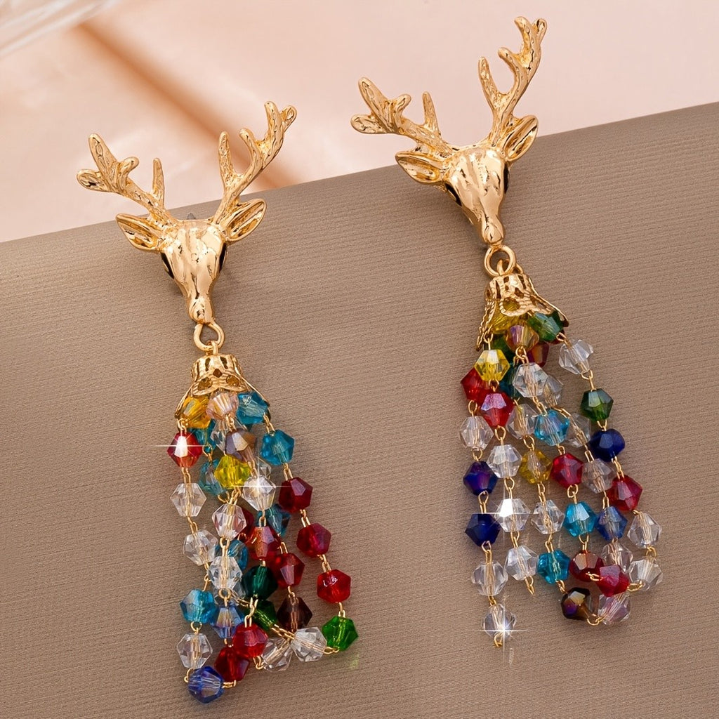 Whimsical Reindeer Glass Drop Earrings