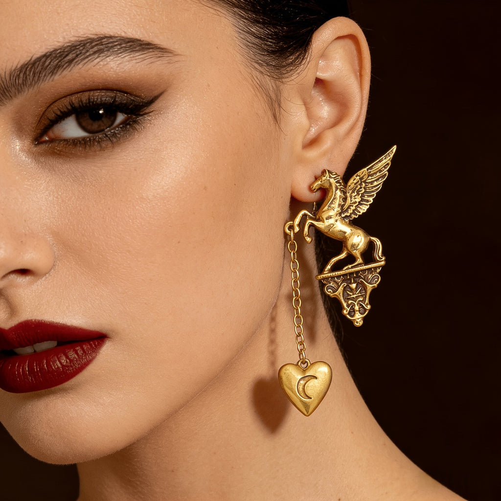 Mythical Pegasus Heart Drop Earrings