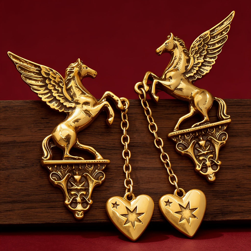 Mythical Pegasus Heart Drop Earrings