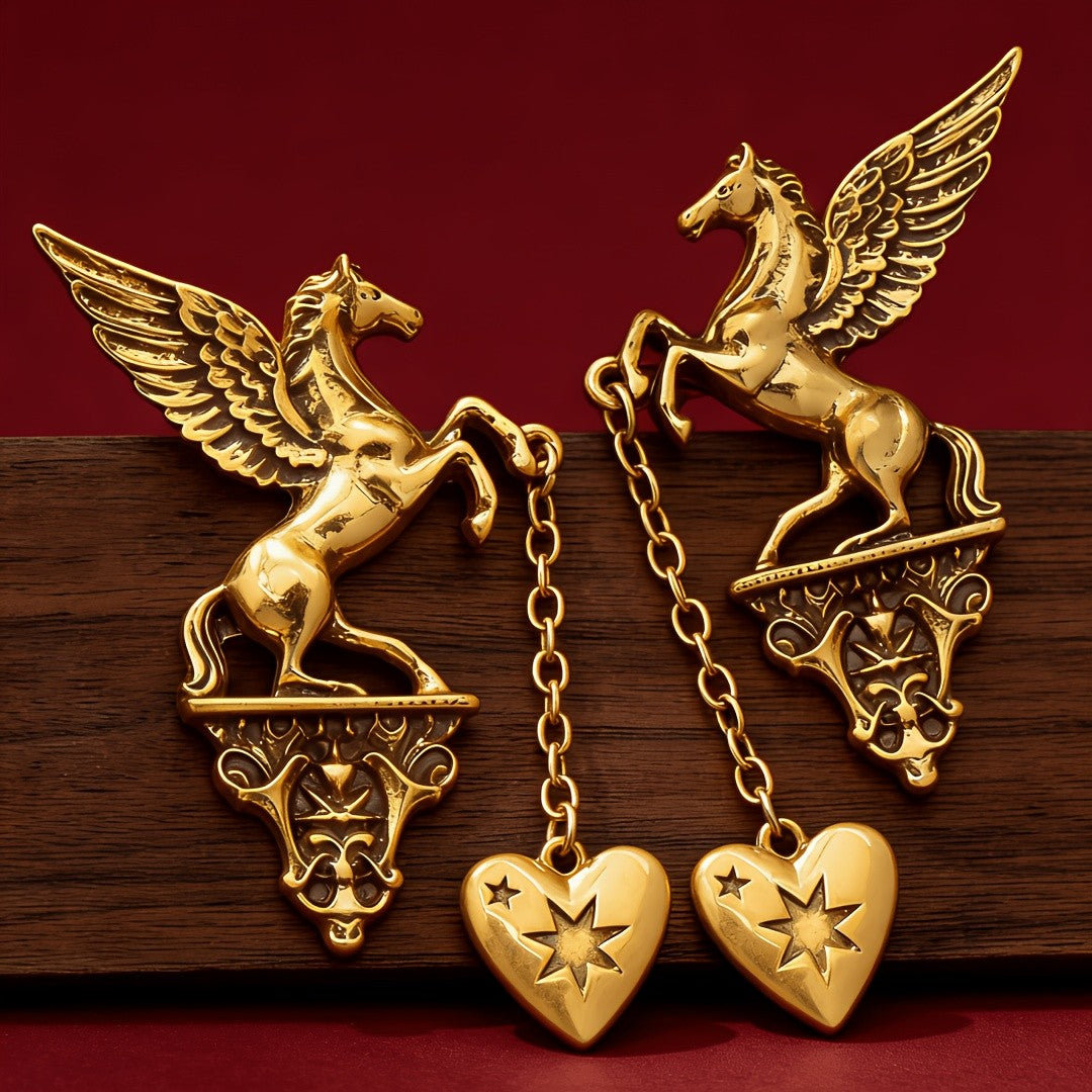 Mythical Pegasus Heart Drop Earrings