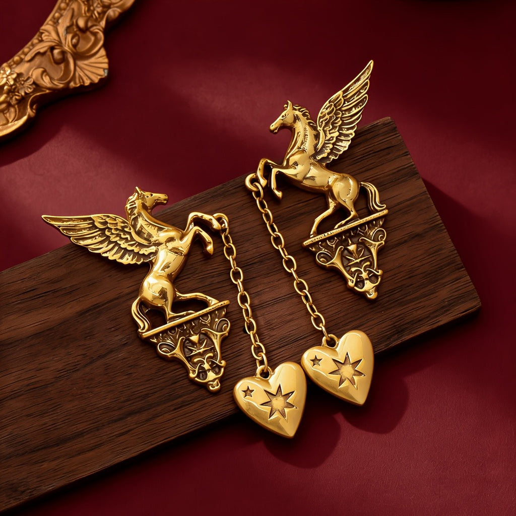 Mythical Pegasus Heart Drop Earrings
