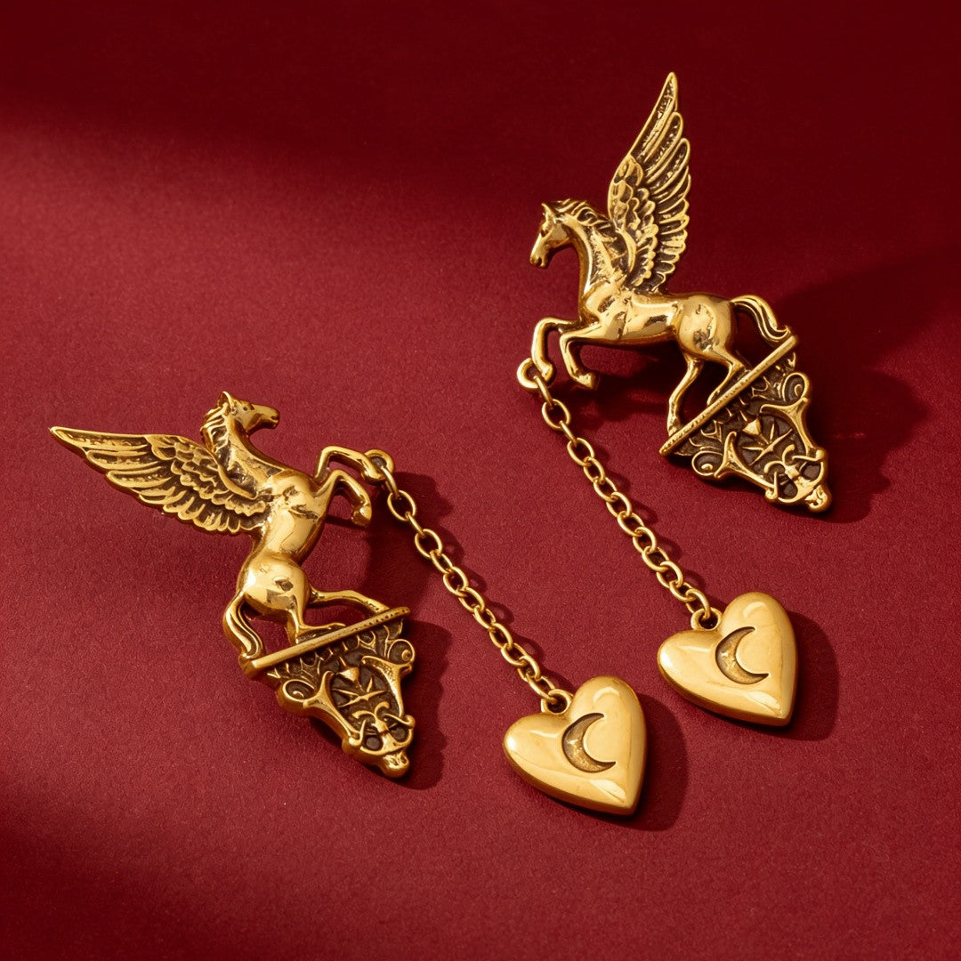 Mythical Pegasus Heart Drop Earrings