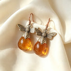 Whimsical Bee Amber Drop Earrings