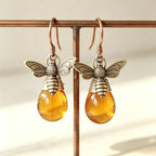 Whimsical Bee Amber Drop Earrings