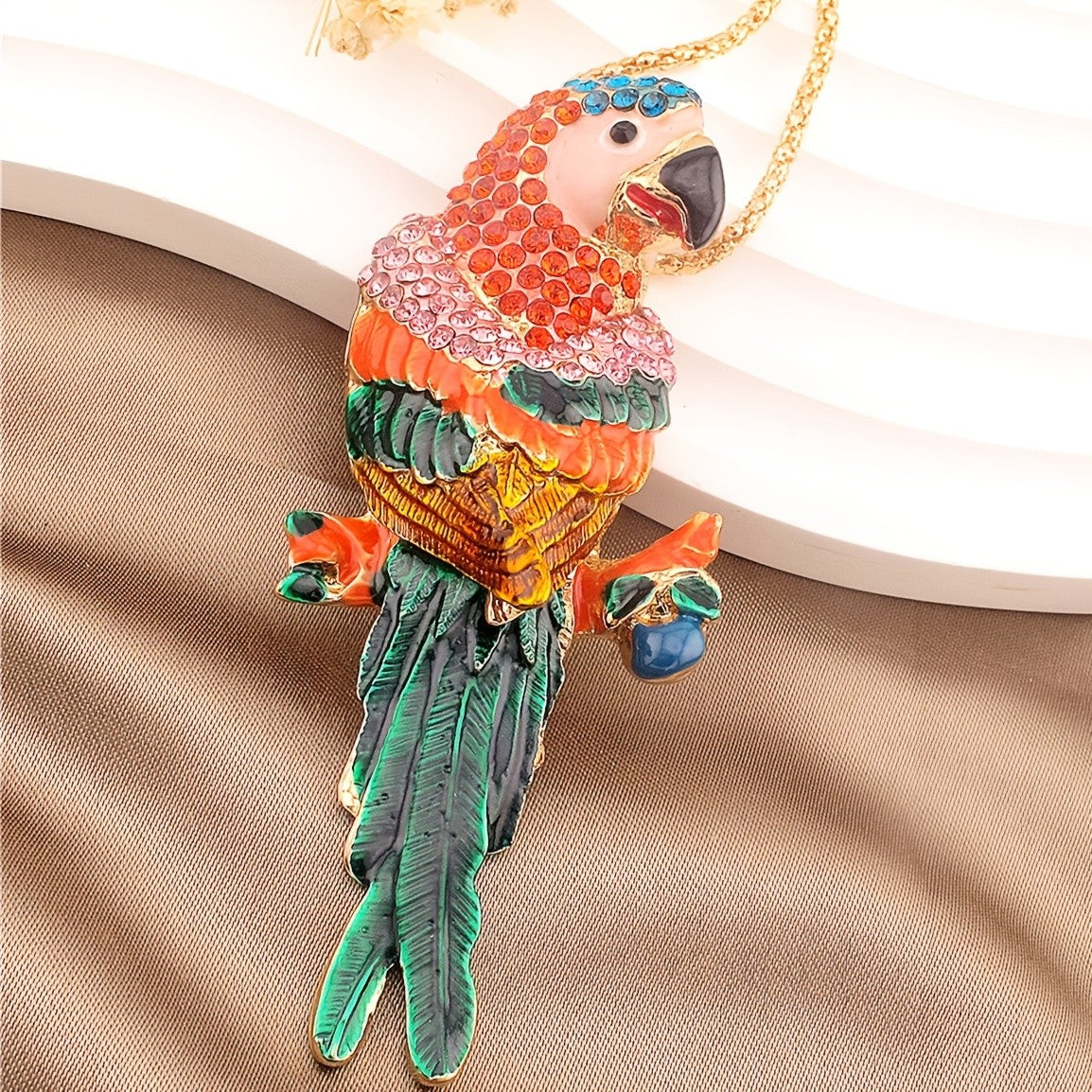 Whimsical Parrot Glass Pendant Necklace