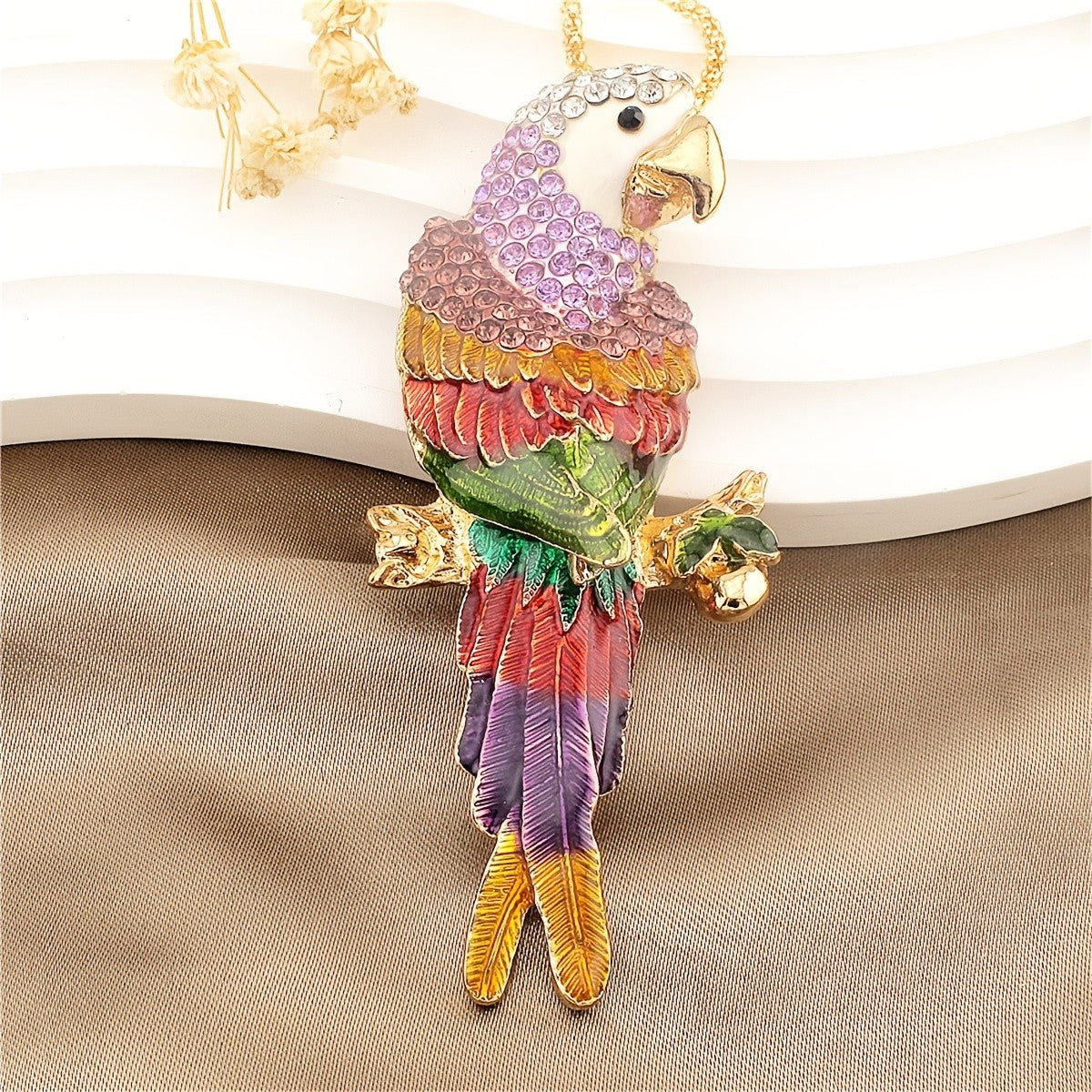 Whimsical Parrot Glass Pendant Necklace