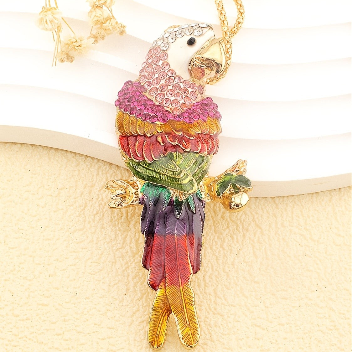 Whimsical Parrot Glass Pendant Necklace